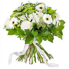 Le bouquet blanc, classique, élégant, chic et toujours apprécié... (bouquet présenté : diamètre 35 cm)