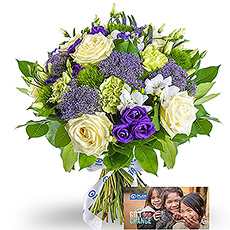 Plan International Blauw &#38; Paars Boeket &#38; Plan Gift Card