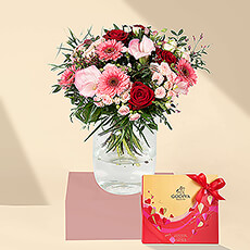 Pink &#38; Red Bouquet Medium &#38; Godiva Chocolates With Love