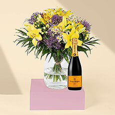 Yellow Lilies Bouquet & Veuve