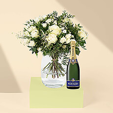 White Roses Bouquet Medium + Pommery