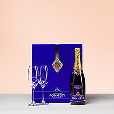 De Royal Brut is een ideale champagne voor elke gelegenheid en wordt mooi verpakt in een stijlvolle Pommery geschenkdoos met twee champagneglazen.