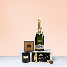Appréciez ce cadeau exclusif composé d'un champagne Pommery Grand Cru Royal Millésimé, d'une bougie Atelier Rebul et de truffes au chocolat belge Godiva. C'est un cadeau remarquable pour toute occasion.
