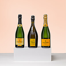 Het ultieme VIP cadeau: een Veuve Clicquot Champagne degustatie met drie prachtige cuvées van het legendarische huis. Ontdek de 75 cl flessen van de bruisende La Grande Dame Artist, de luxueuze Veuve Clicquot Vintage 2015 Reserve en de klassieke Veuve Clicquot Brut.