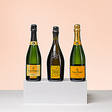 Het ultieme VIP cadeau: een Veuve Clicquot Champagne degustatie met drie prachtige cuvées van het legendarische huis. Ontdek de 75 cl flessen van de bruisende La Grande Dame Artist, de luxueuze Veuve Clicquot Vintage 2015 Reserve en de klassieke Veuve Clicquot Brut.