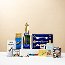 Dit is het geschenk waar je naar op zoek was! De ultieme collectie gourmetpralines en zoetigheden is gecombineerd met de klassieke smaak van Pommery Brut Royal Franse champagne.