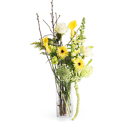 Stijlvol Geel Boeket Losse Bloemen in Vaas