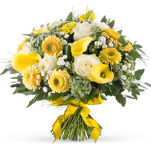Bouquet Printanier aux Fleurs Blanches et Jaunes - Medium (30 cm)