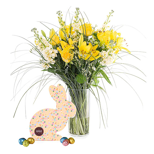Bouquet de Printemps avec Lys Jaunes et Oeufs de Pâques de Corné Port-Royal