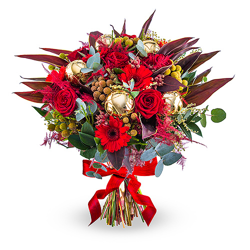 Bouquet de Noël Rouge 2018 Chaleureuses Fêtes Luxe - 40 cm
