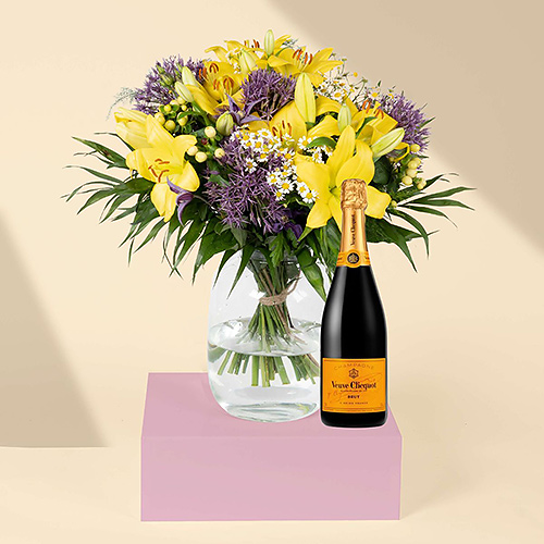 Yellow Lilies Bouquet & Veuve
