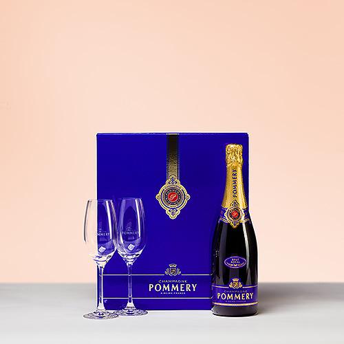 Pommery Champagne Brut Royal Geschenkkoffer met 2 Champagneglazen, 75 cl