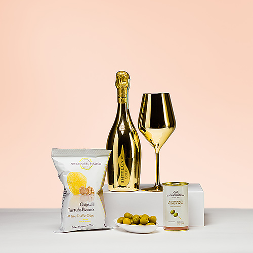 Gifts 2021 : Bottega Gold Prosecco Spumante , Glass & Snacks