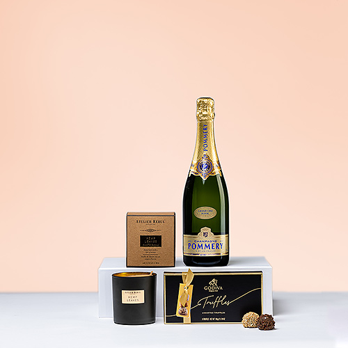 Atelier Rebul : Hemp Leaves Candle , Pommery Grand Cru Millesime champagne & Godiva Truffles