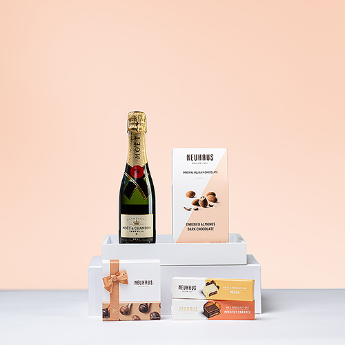 Plateau Cadeau Neuhaus avec Champagne Moët & Chocolats