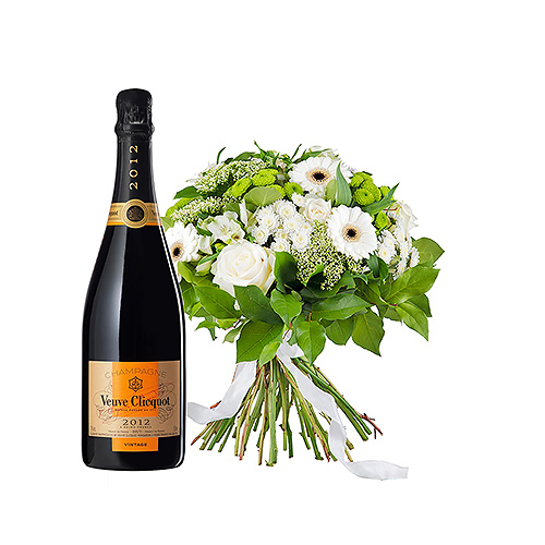 Simply White boeket & champagne Veuve Clicquot Vintage 2012
