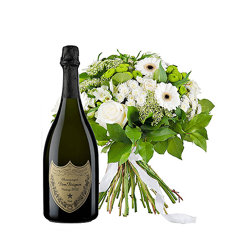 Simply White boeket & champagne Dom Perignon Vintage 2012