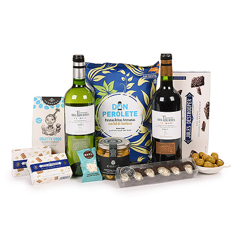 Hospitality geschenk Deluxe met Chateau Des Tourtes wijn en zoetigheden
