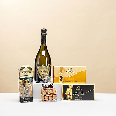 Exprimez votre estime à vos amis, à votre famille et à vos relations d'affaires en associant le légendaire champagne Dom Pérignon et les luxueux chocolats Godiva. Ce cadeau exquis à base de champagne et de chocolat est un favori à offrir et à recevoir.