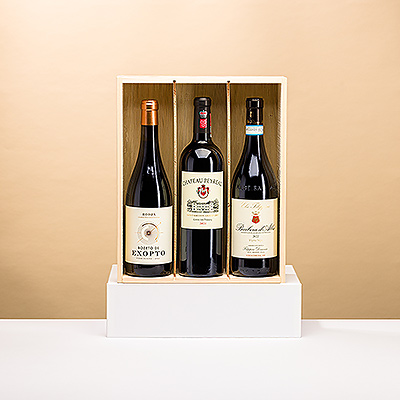 Goûtez les saveurs variées des vins rouges européens dans ce magnifique trio de vins de France, d'Espagne et d'Italie.