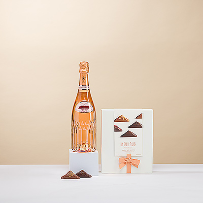 Ooh la la ! Avec le champagne Vranken Diamant Brut Rosé et le luxueux chocolat belge Irresistibles de Neuhaus, nous vous offrons un cadeau vraiment merveilleux.