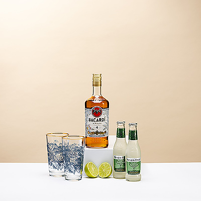 Servez les parfaits cocktails Dark & Stormy dans d'élégants verres Highball Bacardi aux bords dorés.