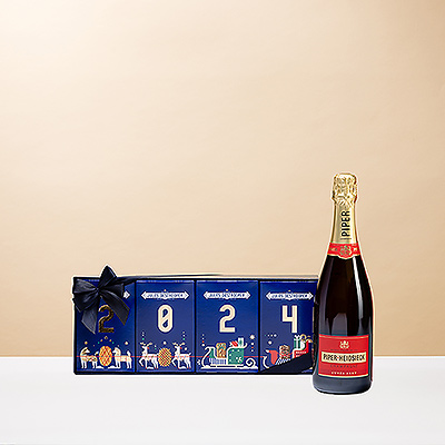 Souhaitez-leur une bonne et délicieuse année avec du champagne Piper-Heidsieck festif et un coffret cadeau Jules Destrooper 2024 en édition limitée!