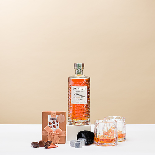 Rhum Eminente avec verres & chocolats Neuhaus