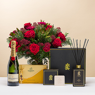 Merry Christmas Large Bouquet and Le Parfum de Nathalie , Luxury Gift Box Countes