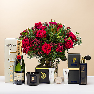 Merry Christmas Large Bouquet and Le Parfum de Nathalie , Luxury Gift Box Nathalie