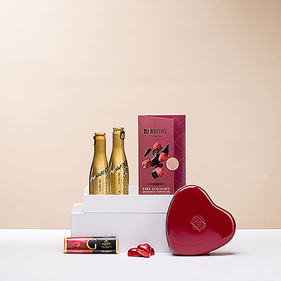 Offrez un cadeau affectueux avec ce vin pétillant festif sans alcool et un délicieux chocolat belge.
