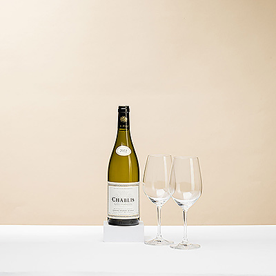 Savourez une délicieuse bouteille de Domaine Dampt Chablis Blanc avec une paire de magnifiques verres à vin Schott Zwiesel.