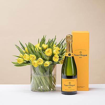 Yellow Tulips & Champagne Veuve Clicquot