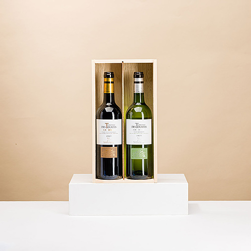 Château des Tourtes - Le Duo rode & witte wijn in houten krat