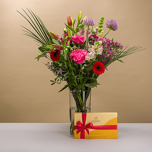 Bouquet tendance pour la fête des mères avec chocolat Godiva