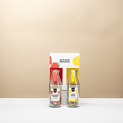 Surprenez quelqu'un avec un cadeau estival et rafraîchissant à faire soi-même : le Coffret Cadeau Cocktail. Ce coffret contient tout le nécessaire pour préparer deux délicieux cocktails : un doux Strawberry Mojito et un Limoncello classique. C'est le cadeau parfait pour un anniversaire, un remerciement ou simplement pour égayer la journée de quelqu'un. Offrez une expérience unique et un pur moment de plaisir fait maison.
