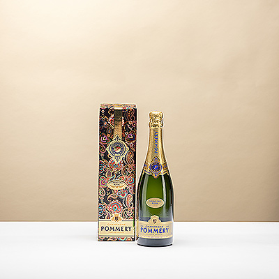 Champagne Pommery Grand Cru 2009 dans coffret Kashmir élégant. Cadeau luxueux et raffiné pour mariages, anniversaires et grandes occasions.