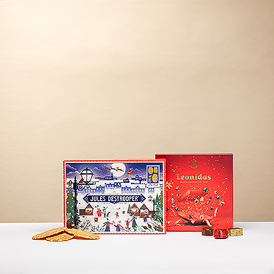 La Christmas Tower associe pralines Leonidas et biscuits Jules Destrooper5s Finest dans un cadeau festif à partager.