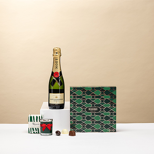 Coffret Luxe d'Hiver: Champagne, Bougie Parfumée & Pralines Belges
