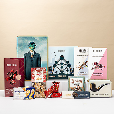 Offrez Classic Belgium Prestige 5 un coffret cadeau raffiné de chocolats belges Neuhaus, Guylian et biscuits Jules Destrooper.