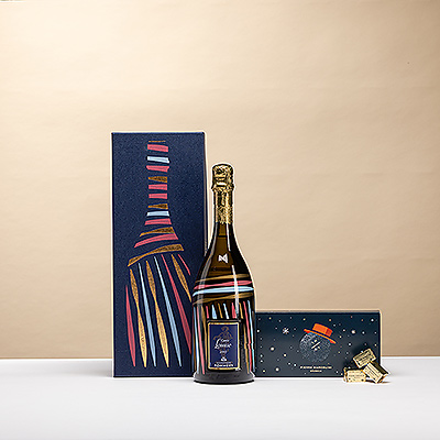 Offrez un cadeau d'exception qui allie haute chocolaterie et prestige champenois. Ce coffret somptueux associe les Petits Bonheurs 5 Édition de Noël de Pierre Marcolini à l5iconique Pommery Cuvée Louise Millésime 2005 — une harmonie parfaite pour émerveiller les palais les plus raffinés.