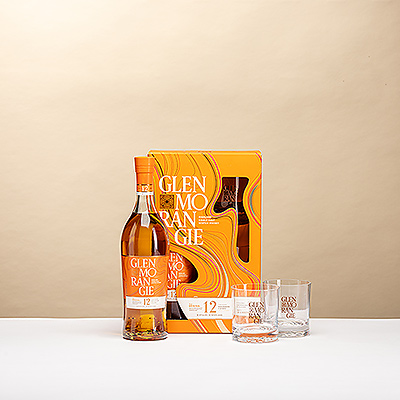 Coffret premium avec le Glenmorangie Original et deux verres élégants. Fin, soyeux et parfait pour les amateurs de whisky.