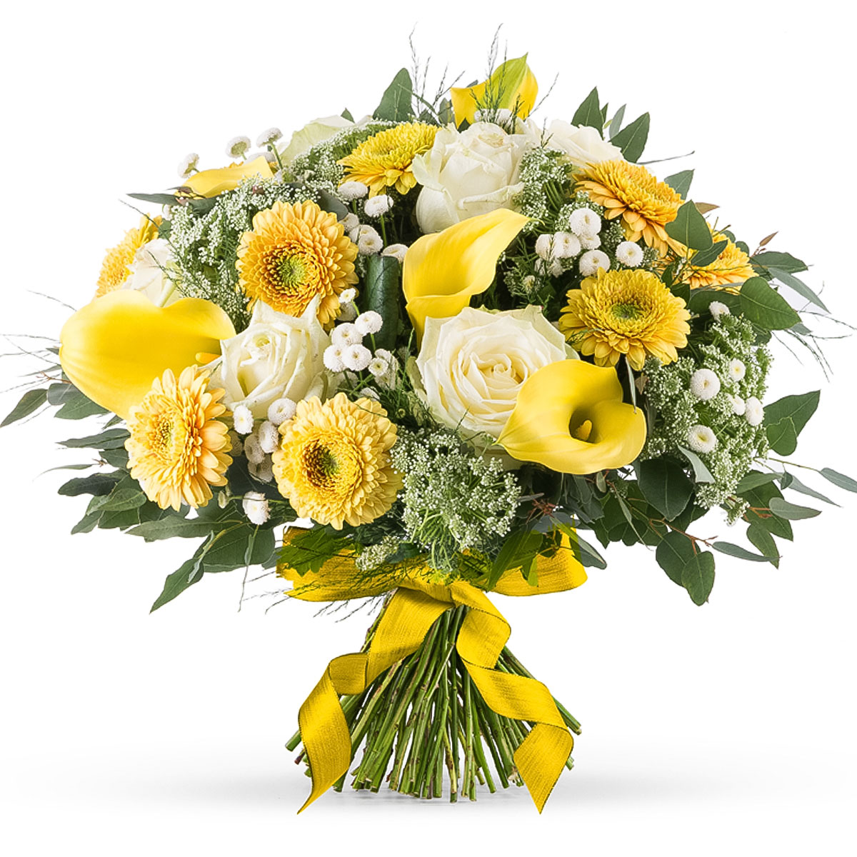 Bouquet Printanier aux Fleurs Blanches et Jaunes - Large (35 cm) Cadeau -  Gift.be