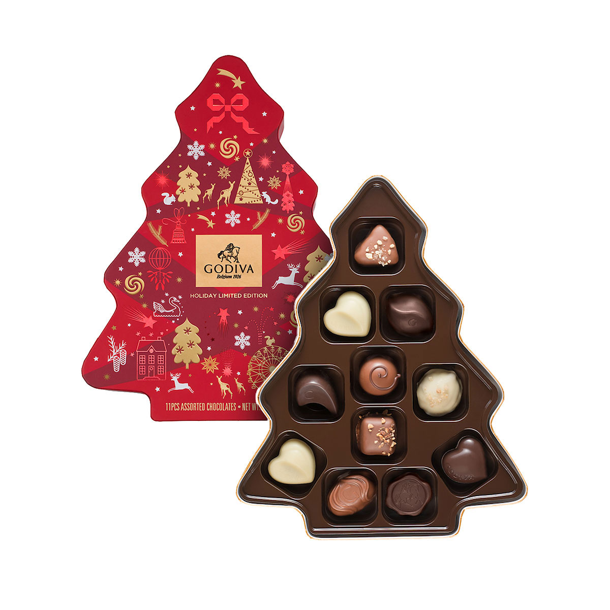 Godiva Boîte-Cadeau Sapin de Noël Chocolats, 11 pcs Cadeau 